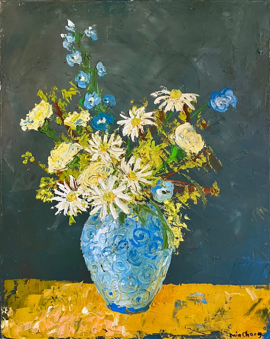 Moon Daisies in Blue&nbsp;Vase
